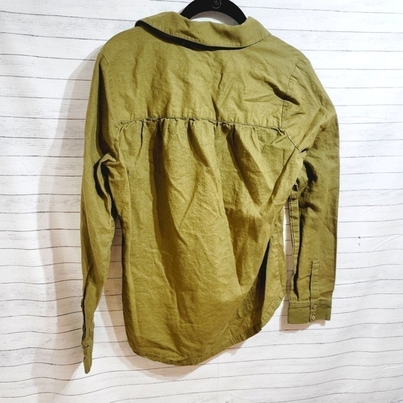 CHASER 55% LINEN BLEND OLIVE GREEN BUTTON UP, SZ SMALL - Picture 8 of 9
